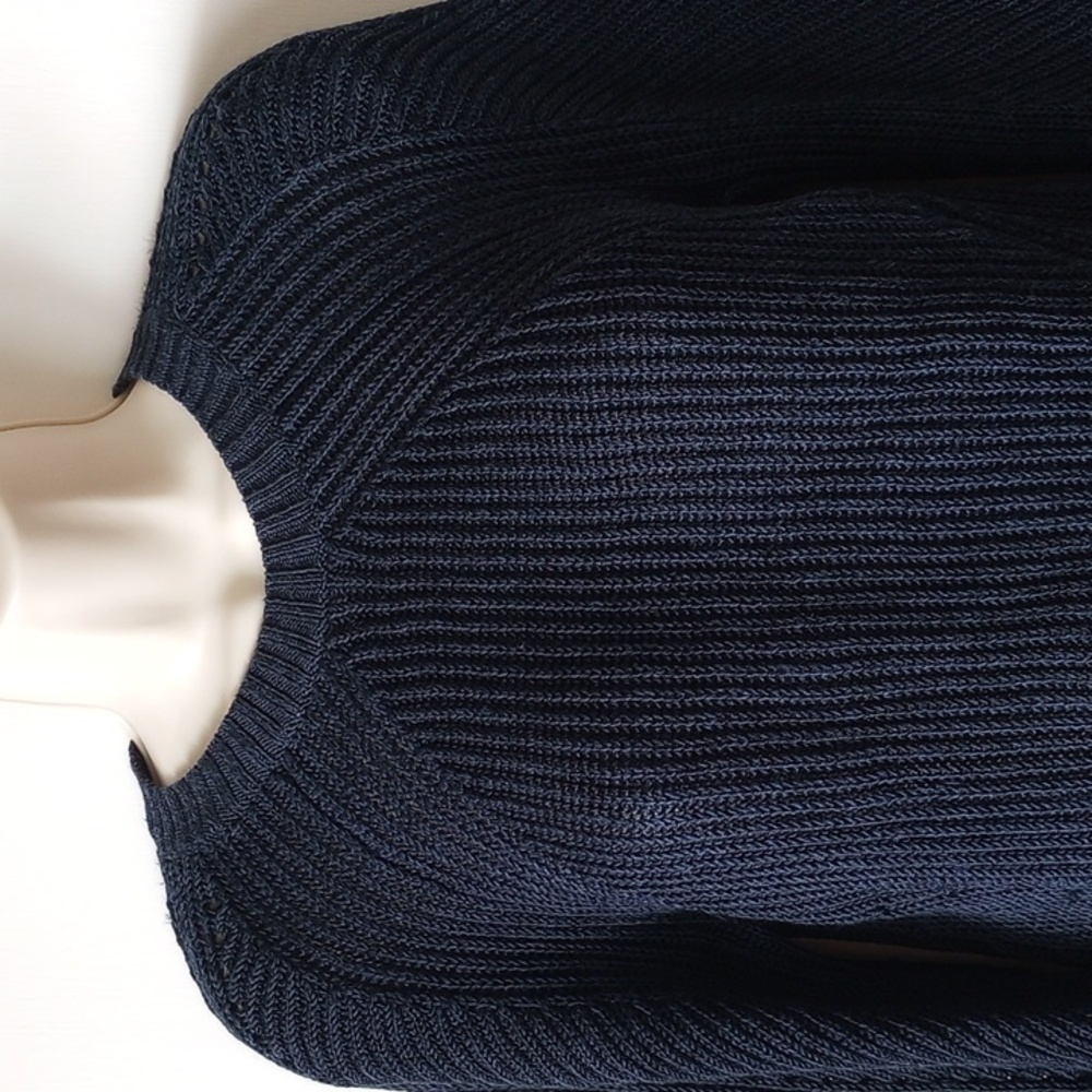 LRL Linen Viscose Rib Knit Crew Neck Long Sleeve Sweater MP Navy - Picture 4 of 11